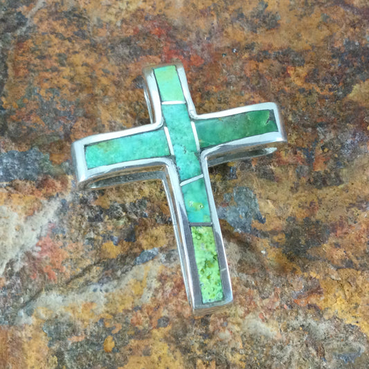 David Rosales Sonoran Gold Inlaid Sterling Silver Pendant Cross