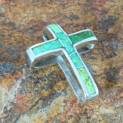 David Rosales Sonoran Gold Inlaid Sterling Silver Pendant Cross