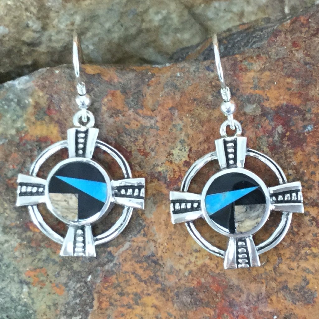 David Rosales Turquoise Creek Inlaid Sterling Silver Earrings