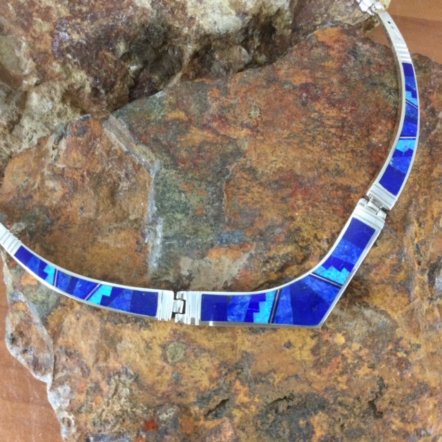 David Rosales Blue Sky Fancy Inlaid Sterling Silver Necklace