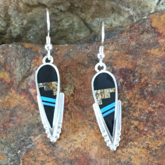 David Rosales Turquoise Creek Fancy Inlaid Sterling Silver Earrings