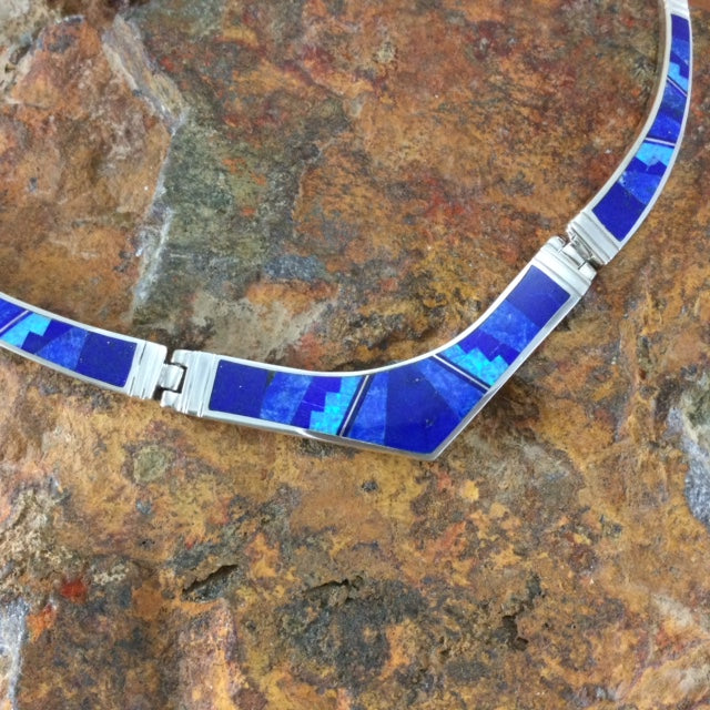 David Rosales Blue Sky Fancy Inlaid Sterling Silver Necklace