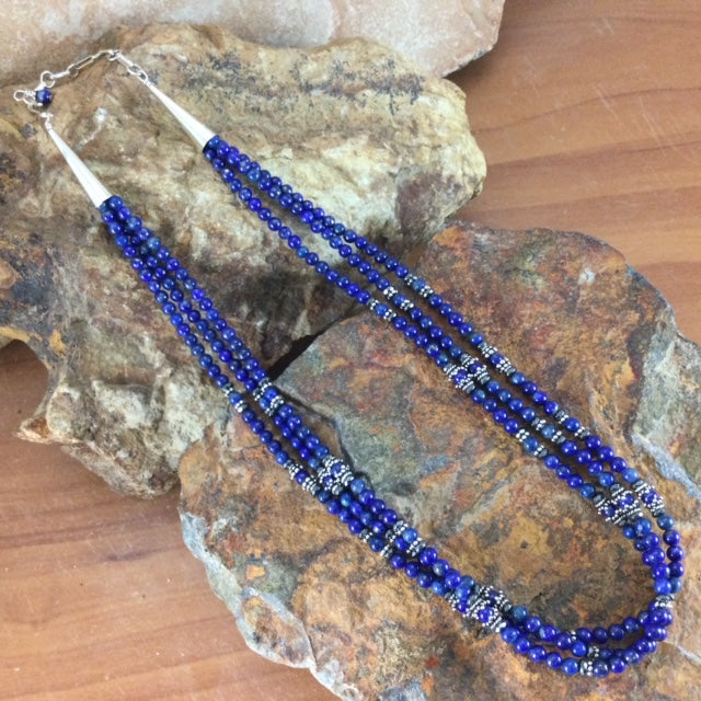 David Rosales Lapis Sterling Silver Beaded Necklace