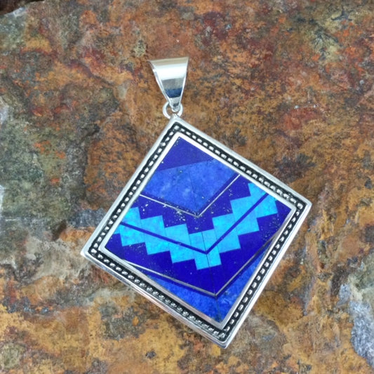 David Rosales Blue Sky Fancy Inlaid Sterling Silver Pendant