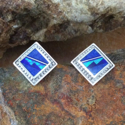 David Rosales Blue Sky Fancy Inlaid Sterling Silver Earrings