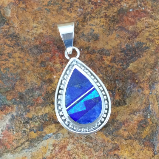 David Rosales Blue Sky Fancy Inlaid Sterling Silver Pendant