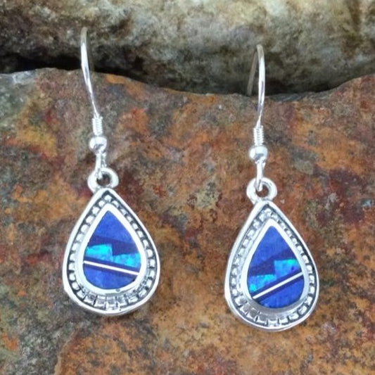 David Rosales Blue Sky Fancy Inlaid Sterling Silver Earrings