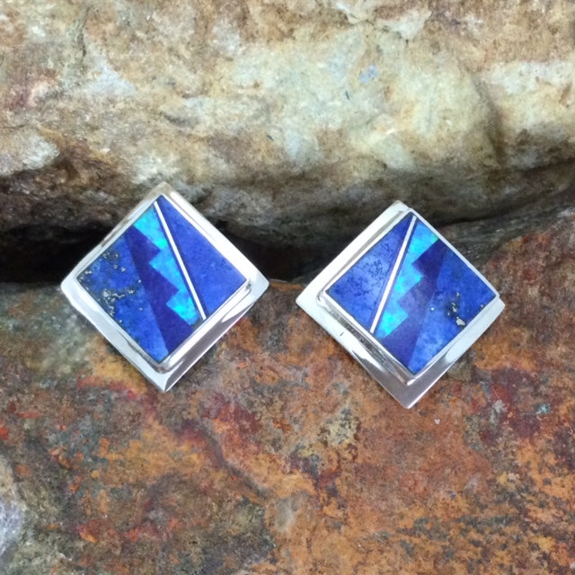 David Rosales Blue Sky Fancy Inlaid Sterling Silver Earrings