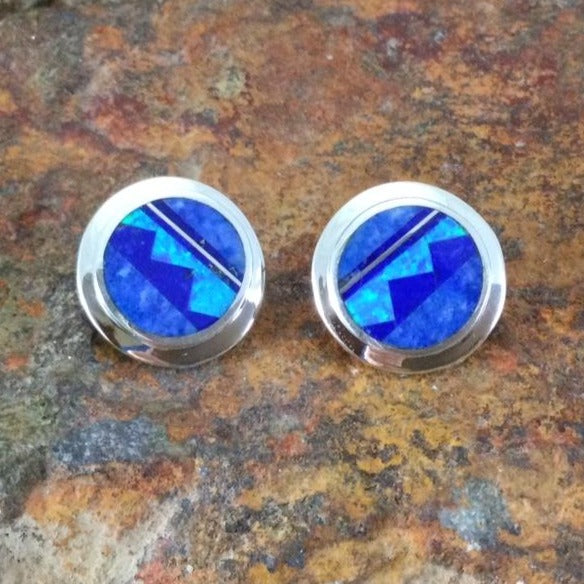 David Rosales Blue Sky Fancy Inlaid Sterling Silver Earrings