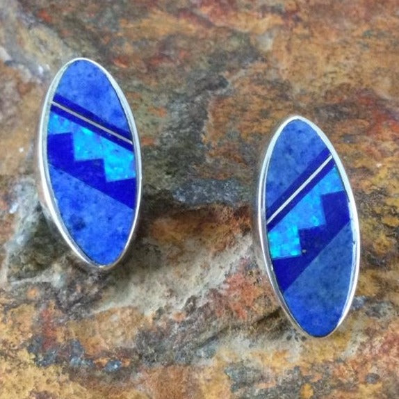 David Rosales Blue Sky Fancy Inlaid Sterling Silver Earrings