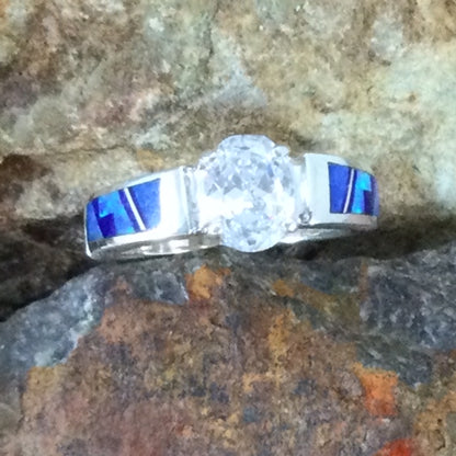 David Rosales Blue Sky Fancy Inlaid Sterling Silver Ring w/ Cubic Zirconia