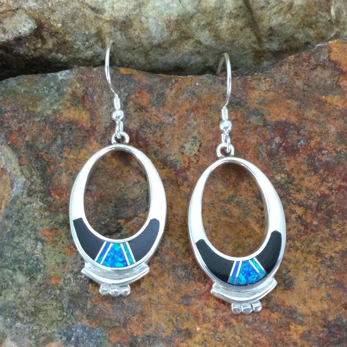 David Rosales Black Beauty Inlaid Sterling Silver Earrings