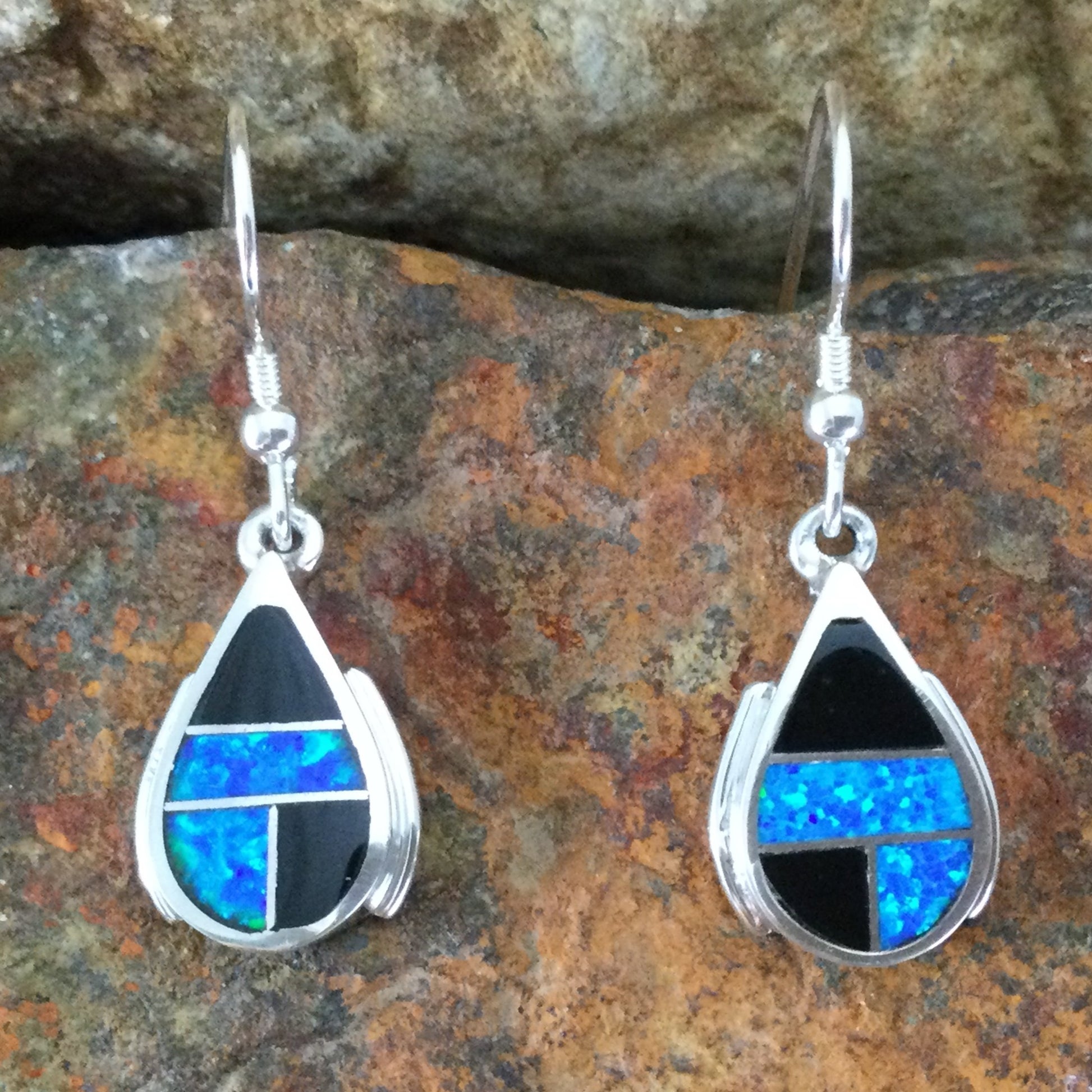 David Rosales Black Beauty Inlaid Sterling Silver Earrings