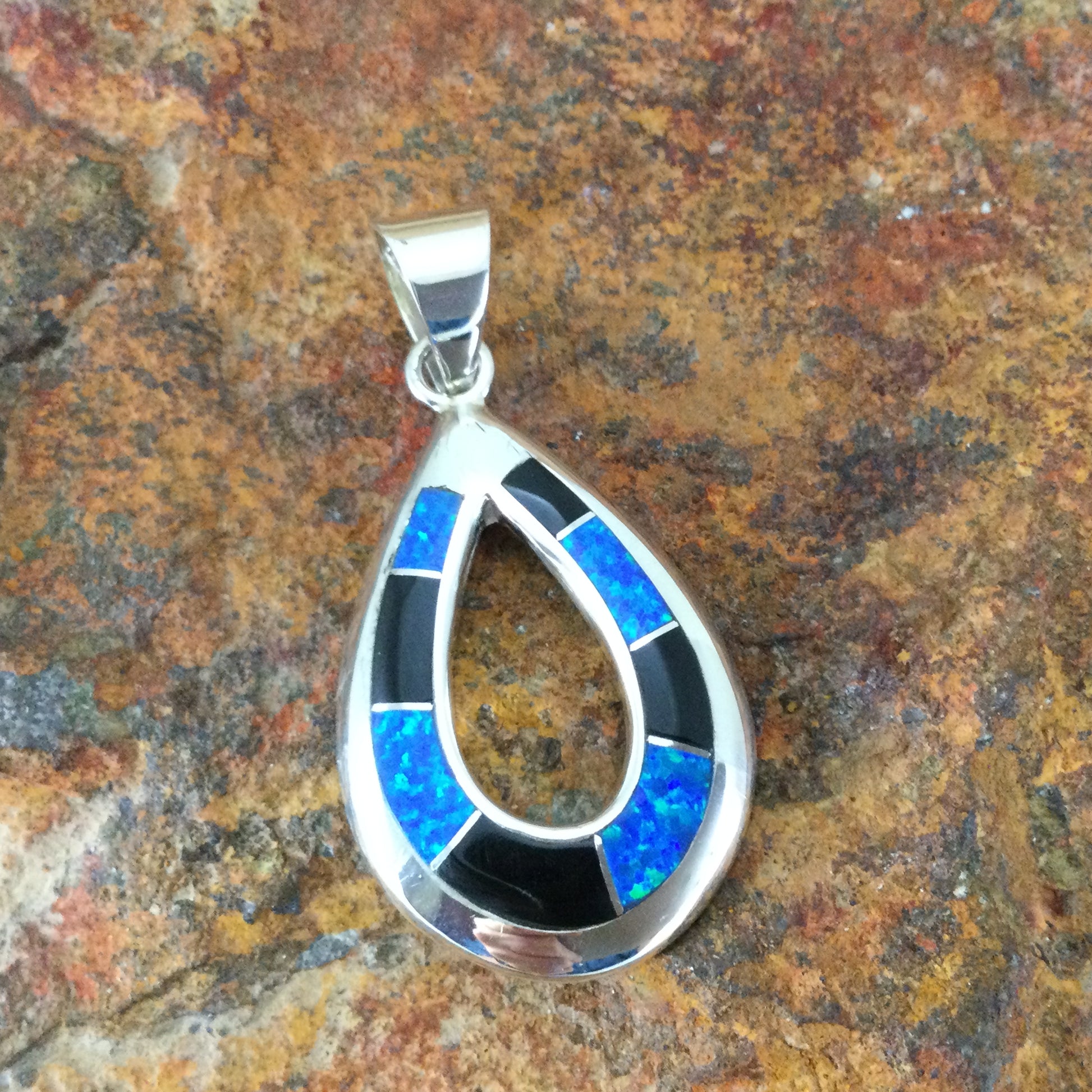 David Rosales Black Beauty Inlaid Sterling Silver Pendant