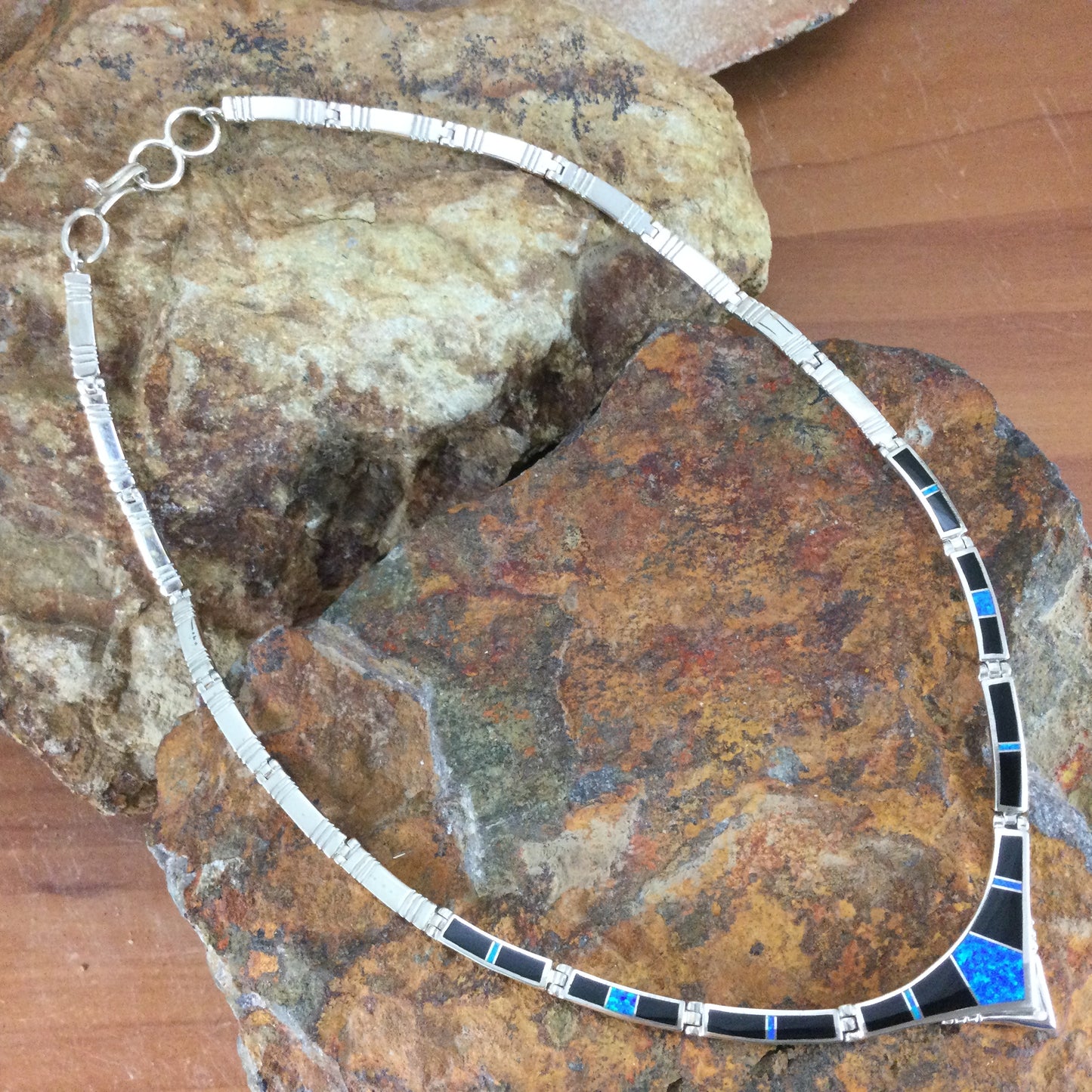 David Rosales Black Beauty Inlaid Sterling Silver Necklace