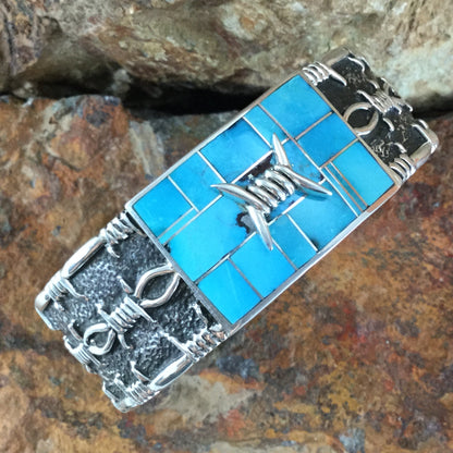 David Rosales Morenci Turquoise Inlaid Sterling Silver Bracelet