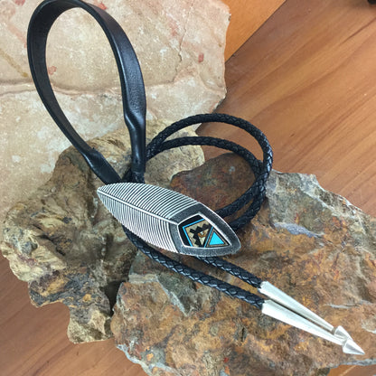 David Rosales Turquoise Creek Inlaid Sterling Silver Bolo Tie