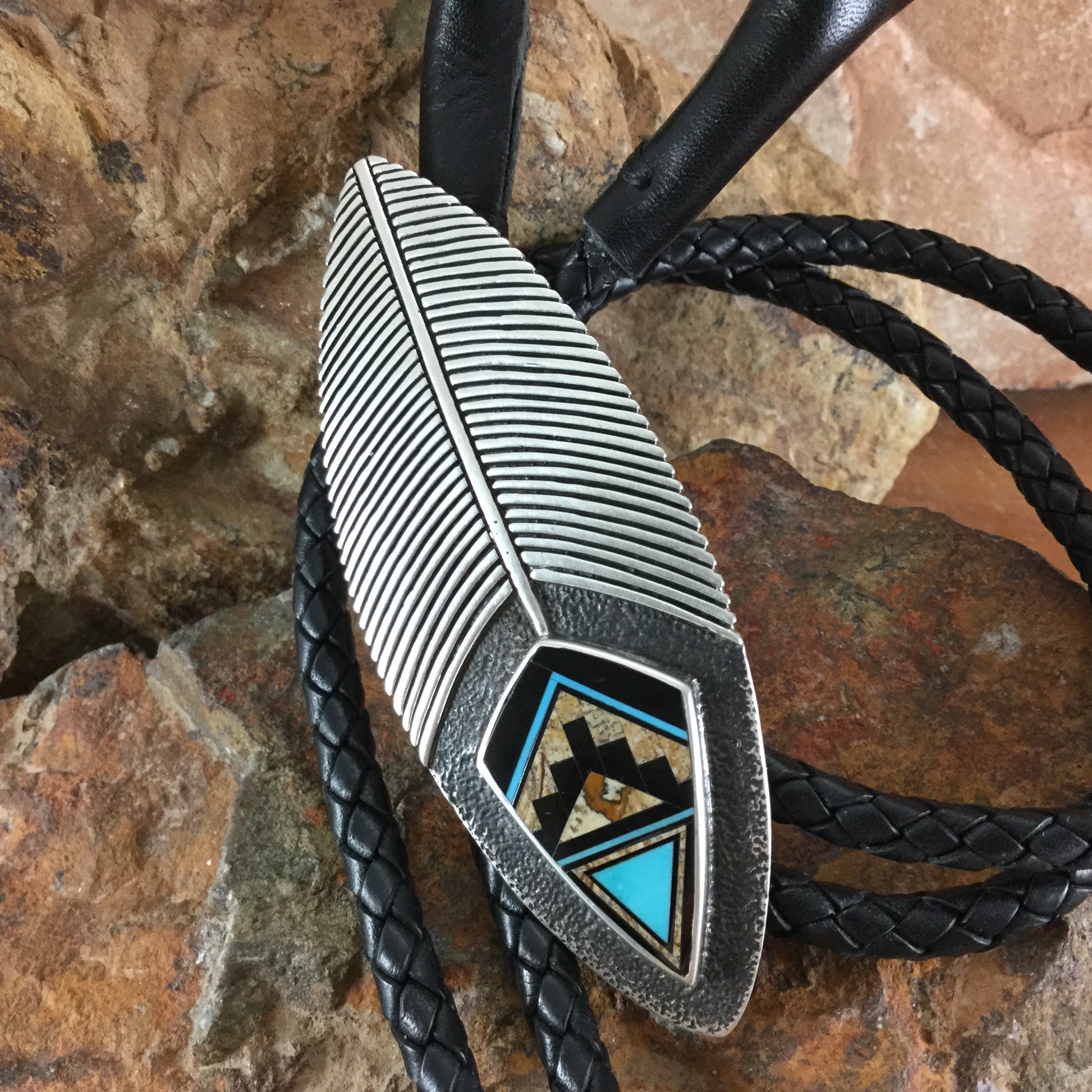 David Rosales Turquoise Creek Inlaid Sterling Silver Bolo Tie