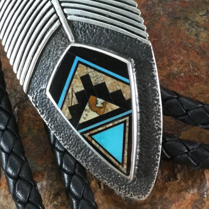 David Rosales Turquoise Creek Inlaid Sterling Silver Bolo Tie