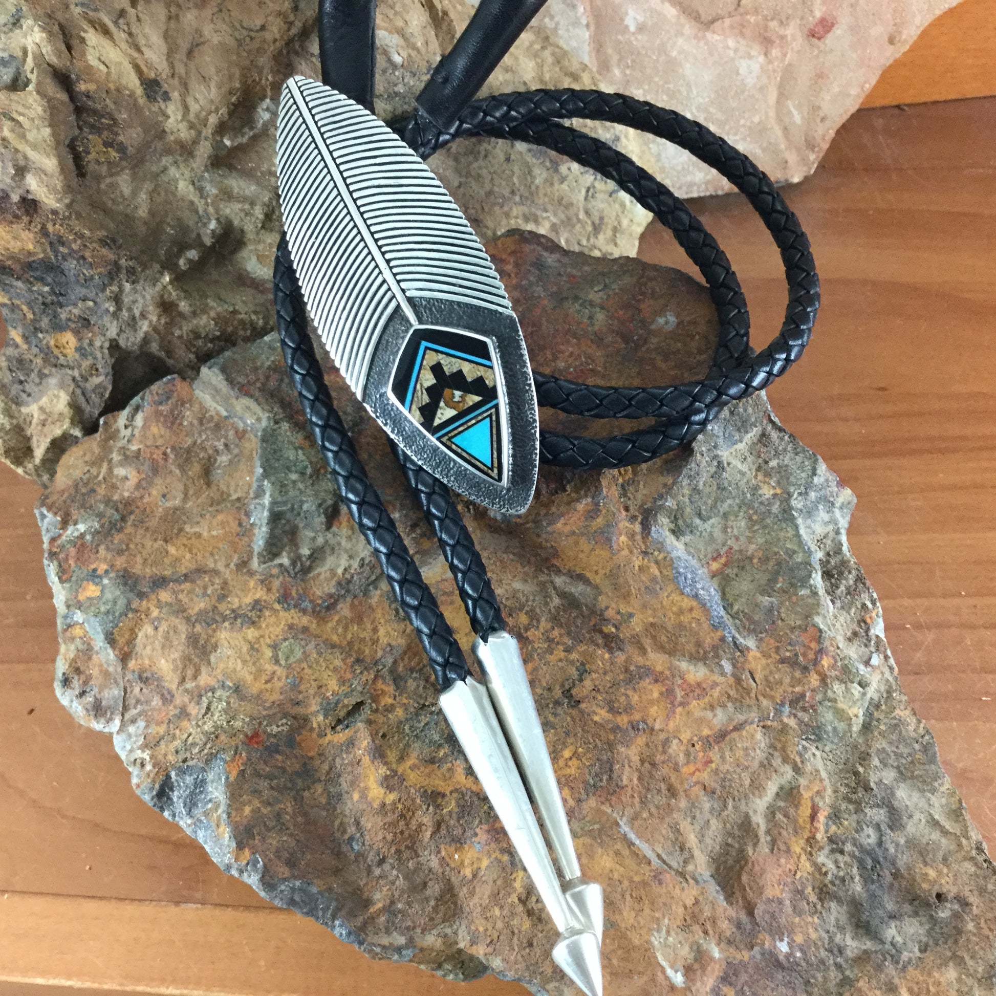 David Rosales Turquoise Creek Inlaid Sterling Silver Bolo Tie