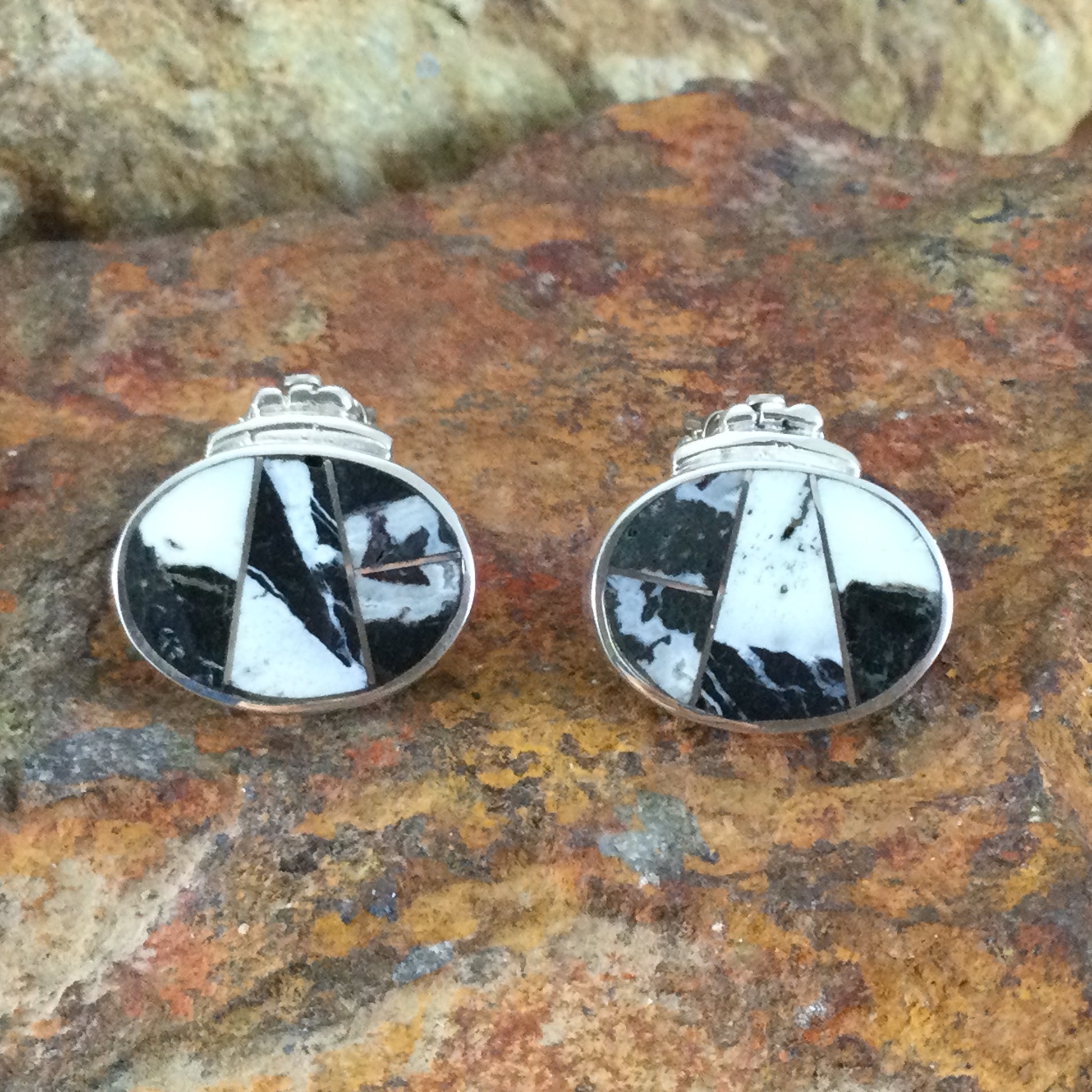 David Rosales White Buffalo Inlaid Sterling Silver Earrings