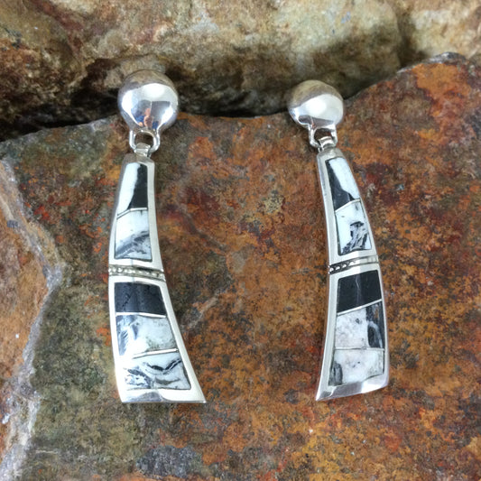 David Rosales White Buffalo Inlaid Sterling Silver Earrings