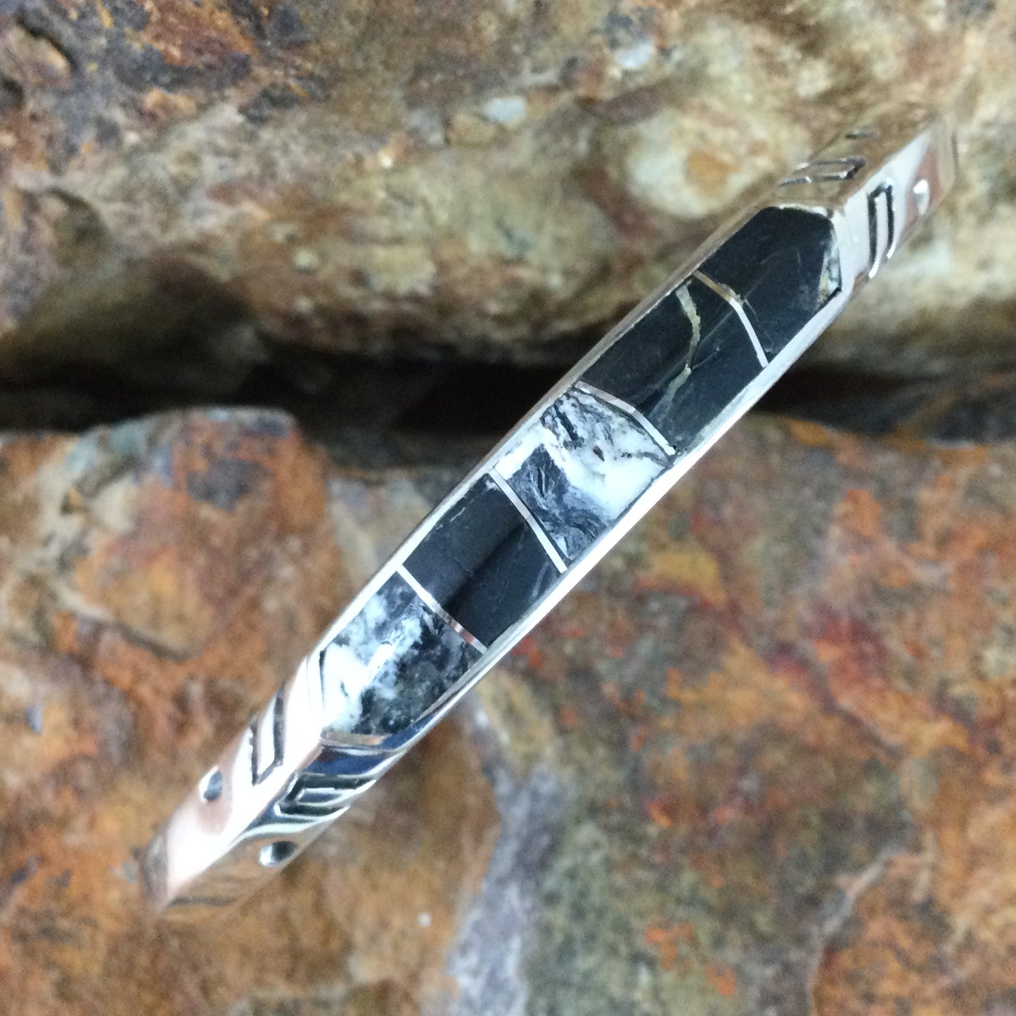 David Rosales White Buffalo Inlaid Sterling Silver Bracelet