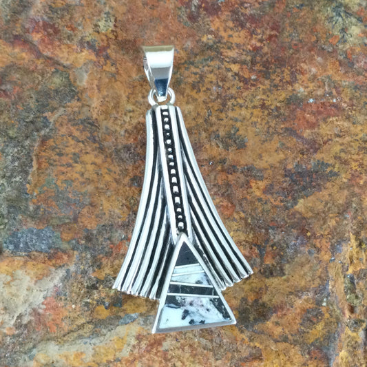 David Rosales White Buffalo Inlaid Sterling Silver Pendant 