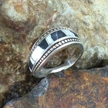 David Rosales White Buffalo Inlaid Sterling Silver Ring