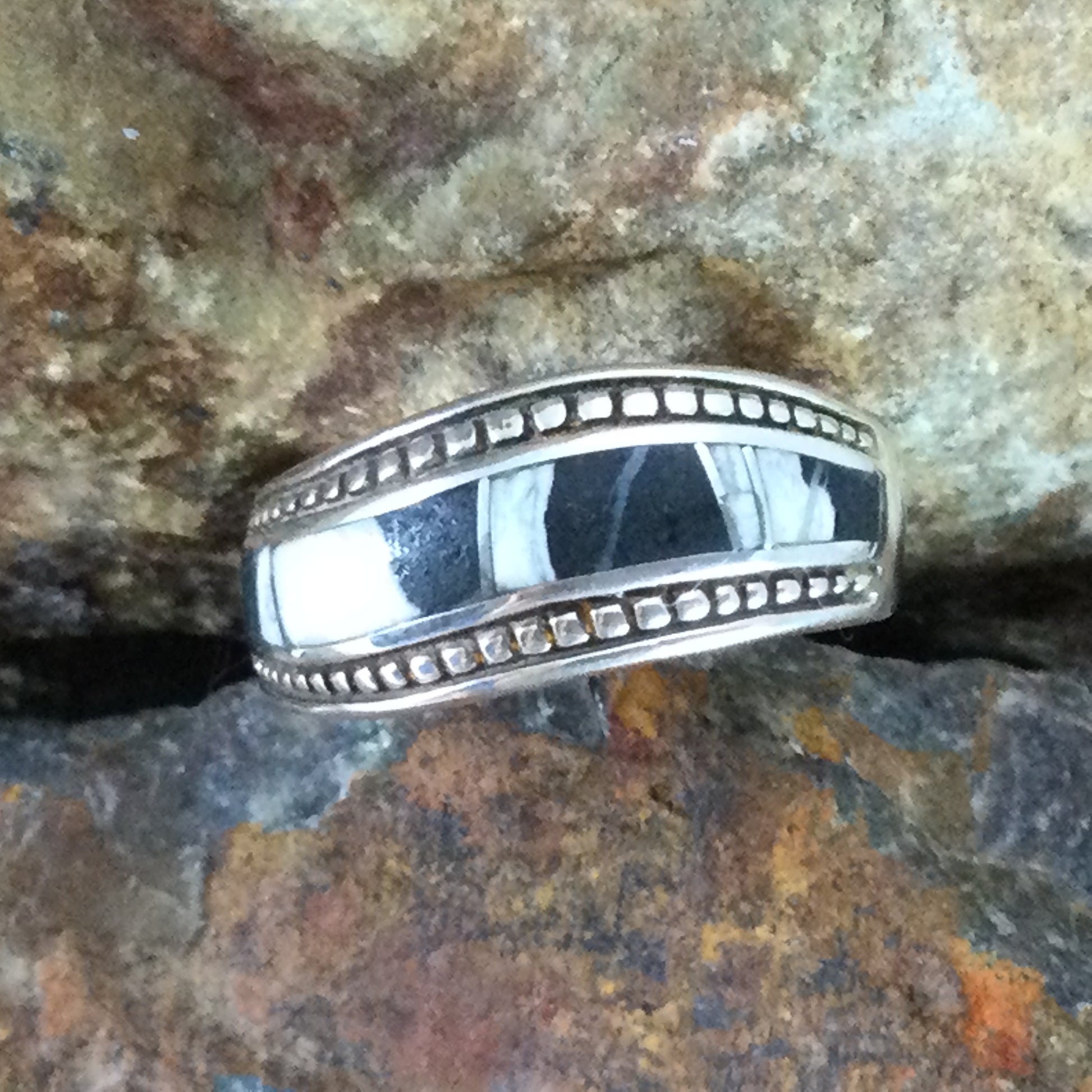 David Rosales White Buffalo Inlaid Sterling Silver Ring