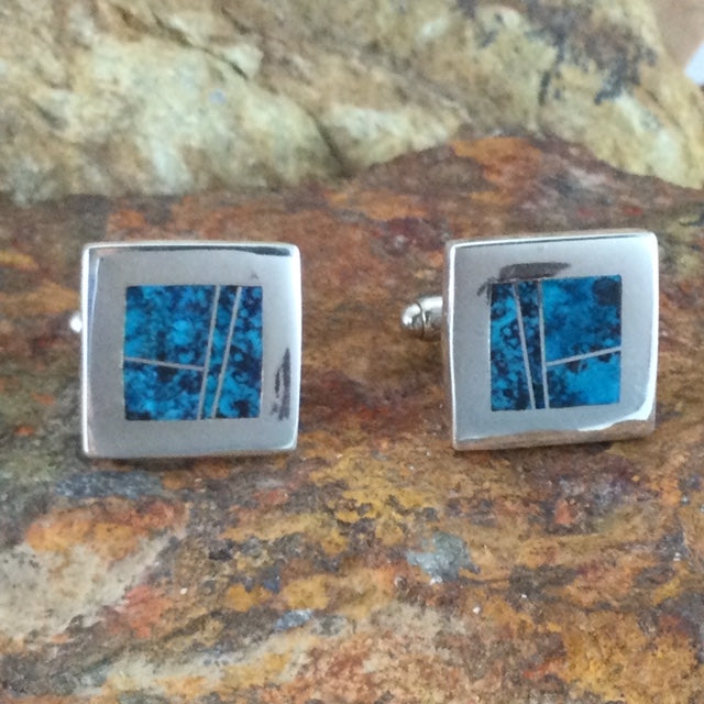 David Rosales Western Skies Inlaid Sterling Silver Cuff Links