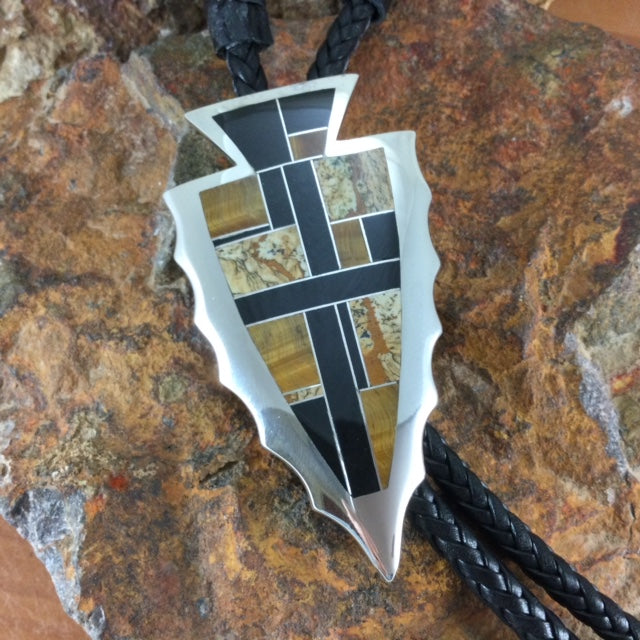 David Rosales Native Earth Inlaid Sterling Silver Bolo Tie