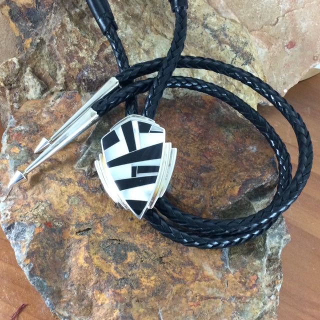 David Rosales Tuxedo Inlaid Sterling Silver Bolo Tie