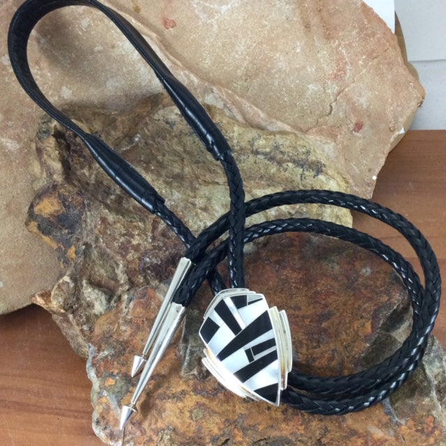 David Rosales Tuxedo Inlaid Sterling Silver Bolo Tie