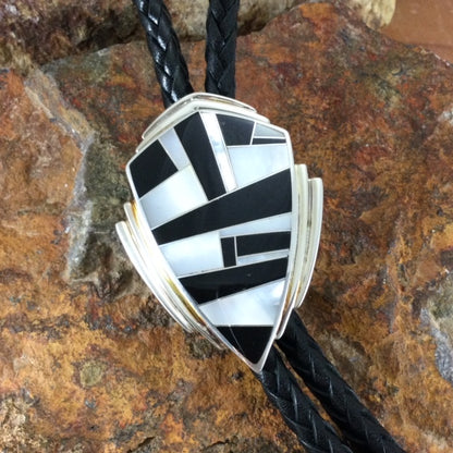 David Rosales Tuxedo Inlaid Sterling Silver Bolo Tie