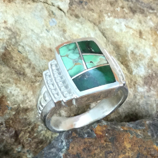 David Rosales Australian Variscite Inlaid Sterling Silver Ring