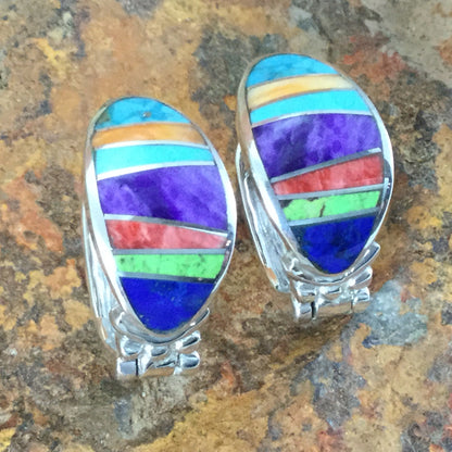 David Rosales Indian Summer Inlaid Sterling Silver Earrings Huggie 