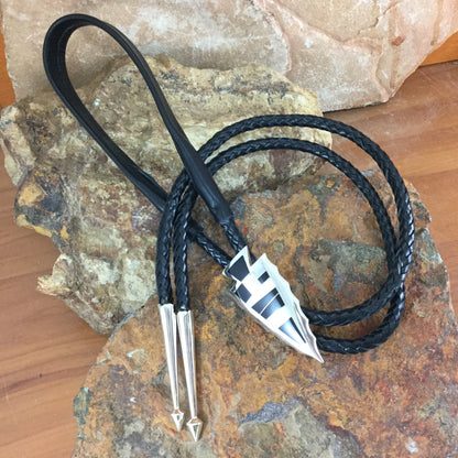 David Rosales Tuxedo Inlaid Sterling Silver Bolo Tie