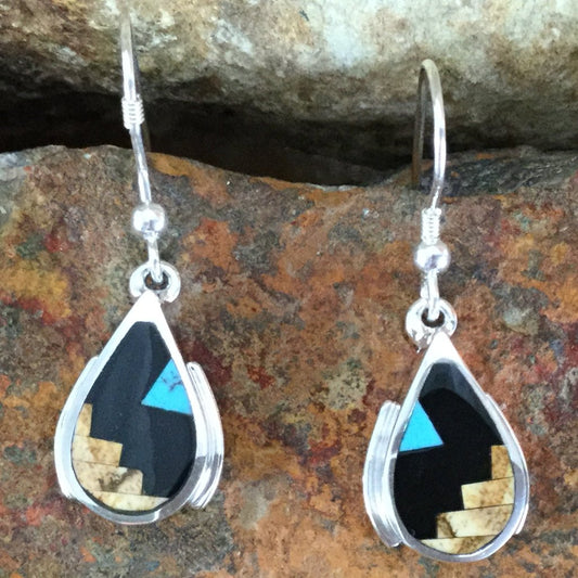 David Rosales Turquoise Creek Fancy Inlaid Sterling Silver Earrings