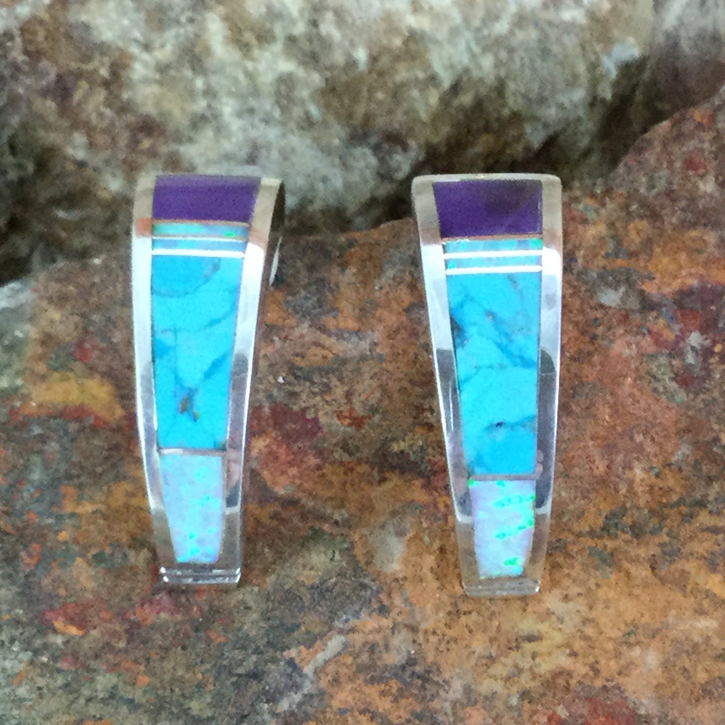 David Rosales Shalako Inlaid Sterling Silver Earrings