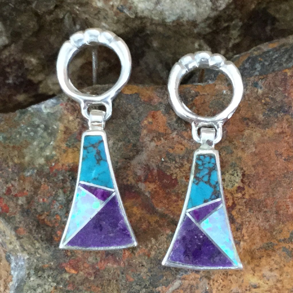 David Rosales Shalako Inlaid Sterling Silver Earrings