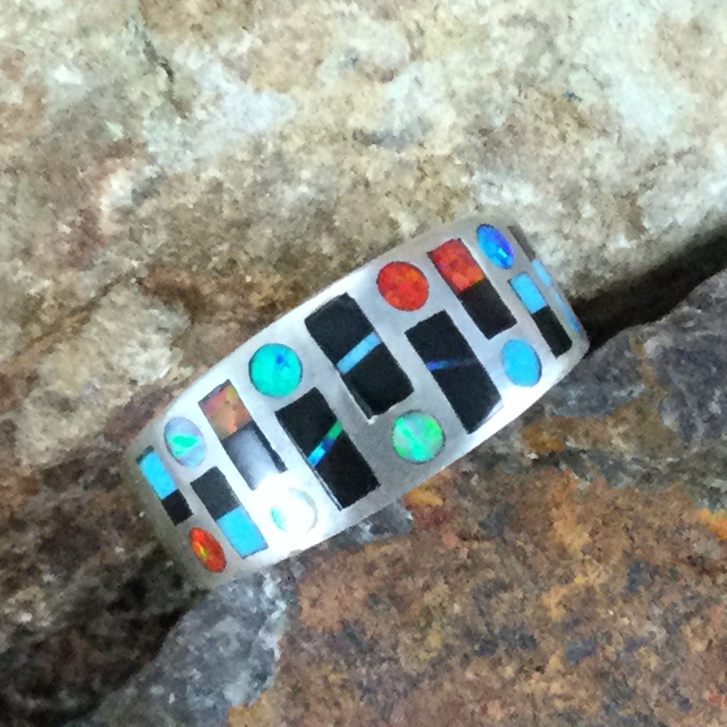 David Rosales Red Moon Inlaid Sterling Silver Ring