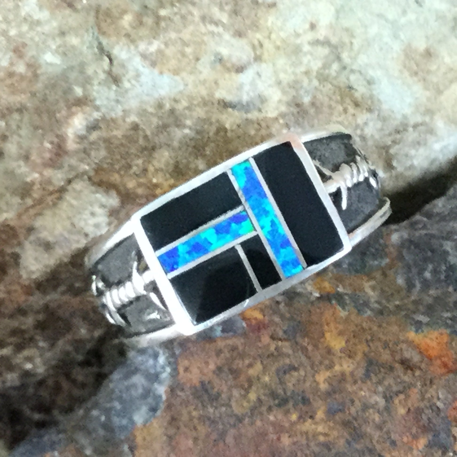 David Rosales Black Beauty Inlaid Sterling Silver Ring