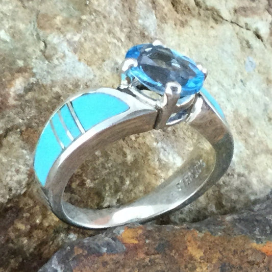 David Rosales Arizona Blue Inlaid Sterling Silver Ring