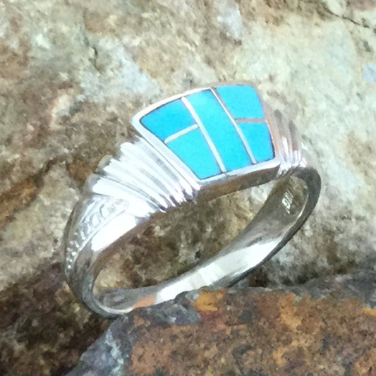 David Rosales Arizona Blue Inlaid Sterling Silver Ring