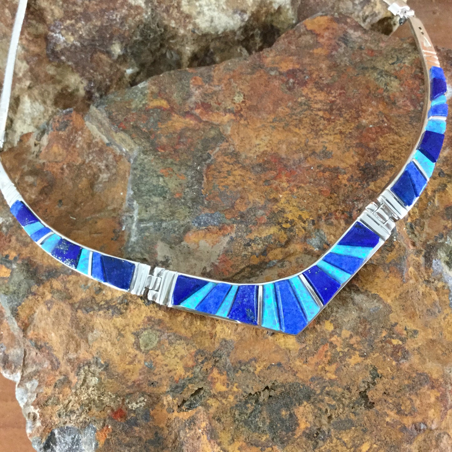 David Rosales Blue Sky Inlaid Sterling Silver Necklace