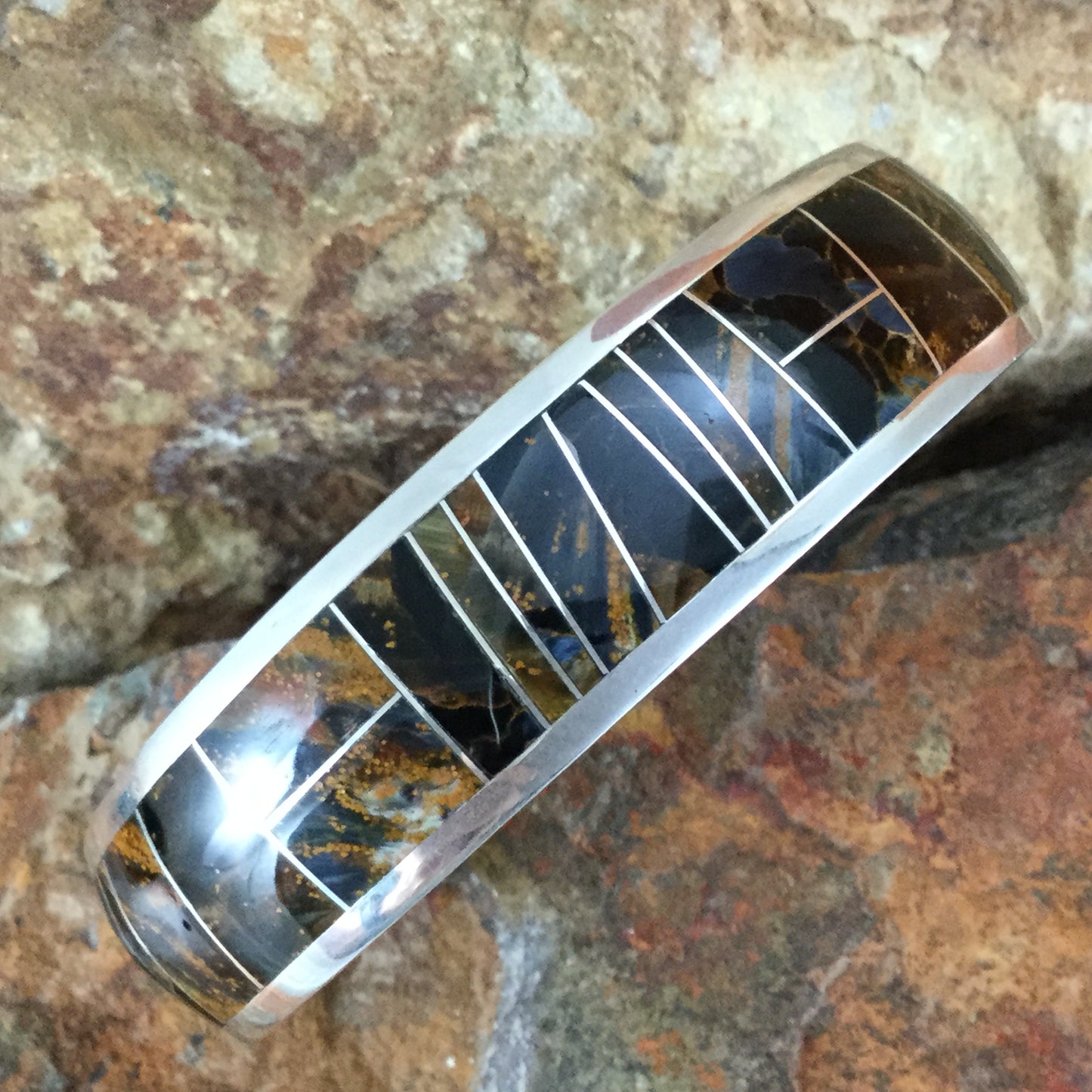 David Rosales Pietersite Inlaid Sterling Silver Bracelet