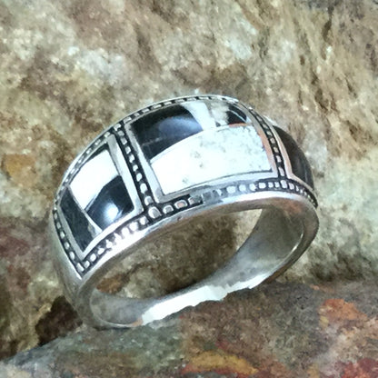 David Rosales White Buffalo Inlaid Sterling Silver Ring