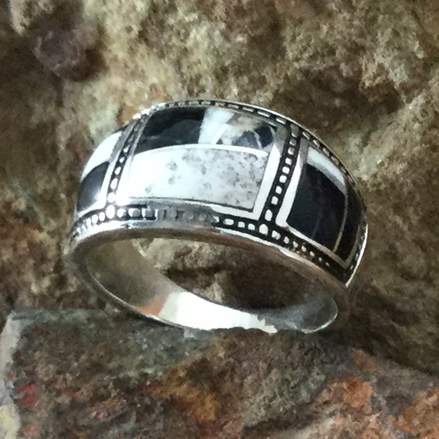 David Rosales White Buffalo Inlaid Sterling Silver Ring