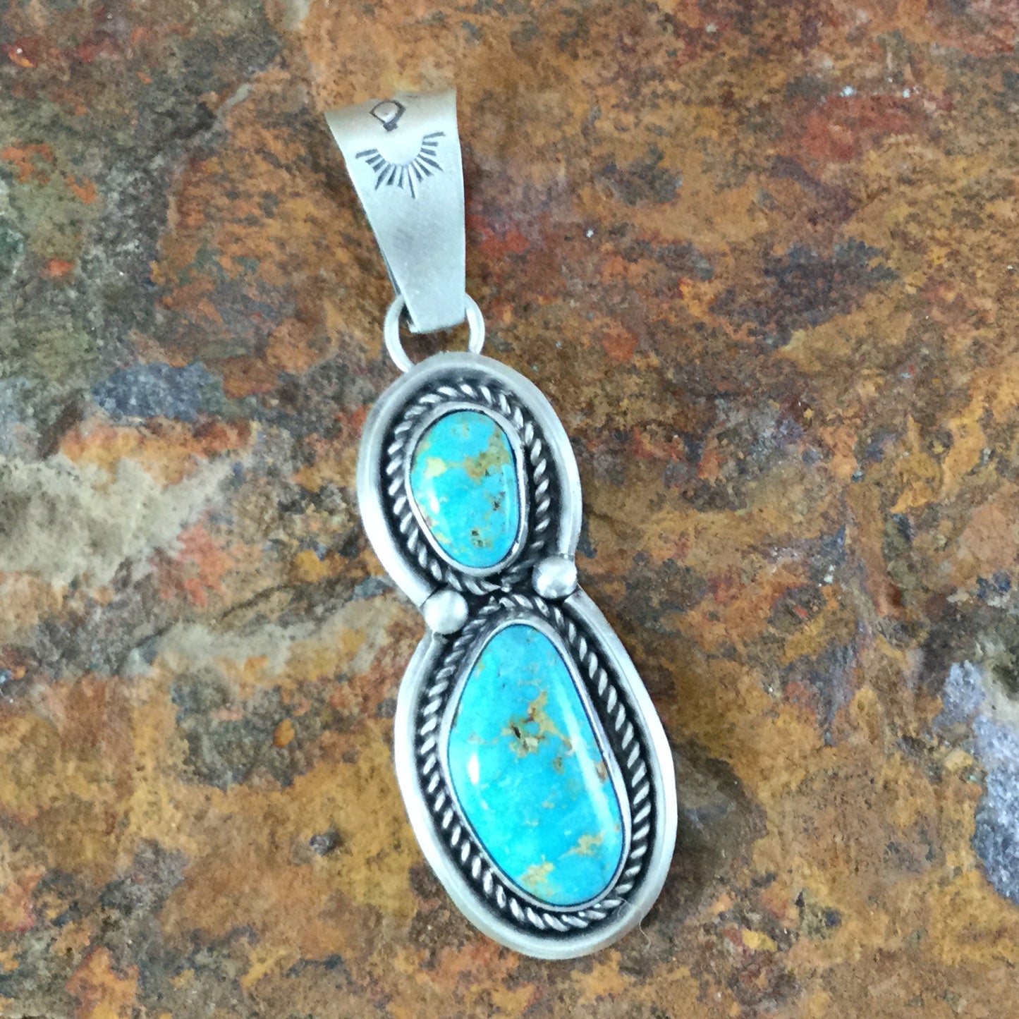 Turquoise Mountain Turquoise Sterling Silver Pendant by Martha Willeto